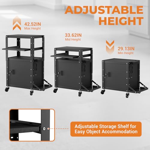 Mobile AV Cart with Side Shelves, Rolling Computer Cart Height Adjustable Rolling Media Utility Cart with Pullout Keyboard Tray Extra Storage Space, 4 Outlets, Perfect for Home or Office Use - size: Style5 24x18Wx42H