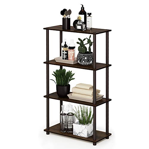 Furinno TURN-N-TUBE Storage Shelves, 4-Tier Toolless Book Shelf, Corner Shelf, Toolless Open Shelves, for Organization and Storage, Living Room, Garage, Home Office, Walnut - color: Walnut/Brown, size: 4-Tier Round Tube