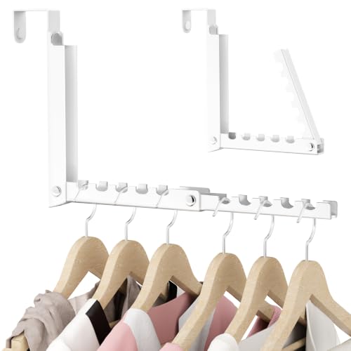 BAKON Over the Door Hooks with 10 Ridges,Compact Double Folding Over the Door Hanger for Bathroom Bedroom Laundry Room,Metal Over Door Drying Rack, Space Saving Over the Door Clothes Hanger(1, White) - color: White