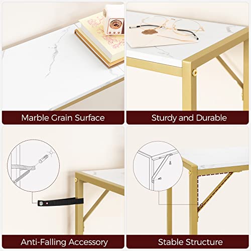 MAHANCRIS Console Table, Narrow Sofa Table, 43.7” Entrance Table with Power Station, Behind Couch Table, Simple Style, for Living Room, Hallway, Entryway, Foyer, Marble and Gold CTJM112E01 - color: Marble, Gold