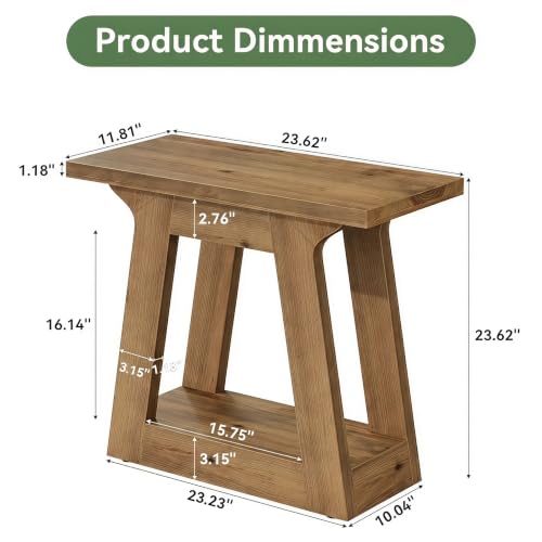 Solid Wood End Table, 23.6" Rustic Narrow Side Table for Living Room, Farmhouse Nightstand for Bedroom,Small Spaces, Brown