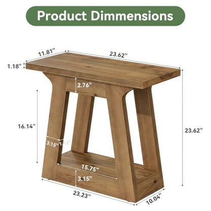 Solid Wood End Table, 23.6" Rustic Narrow Side Table for Living Room, Farmhouse Nightstand for Bedroom,Small Spaces, Brown