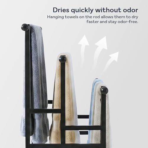 3 Tier Alloy Steel Towel Rack, 35" H Free Standing with Basket, Blanket Drying and Display for Oversized Bath Towels, Bathroom Accessories