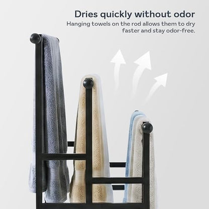 3 Tier Alloy Steel Towel Rack, 35" H Free Standing with Basket, Blanket Drying and Display for Oversized Bath Towels, Bathroom Accessories