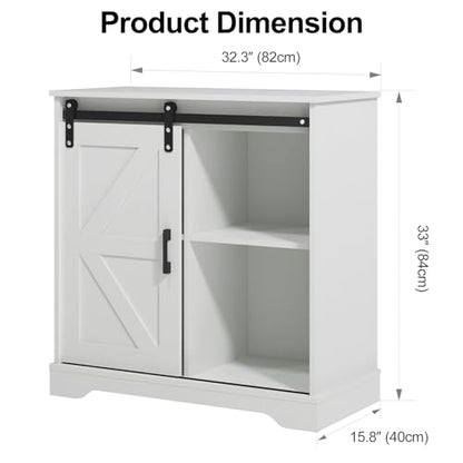 Panana Sliding Barn Door Buffet Sideboard Storage Cabinet Coffee Bar Kitchen Farmhouse Style (White) - color: White