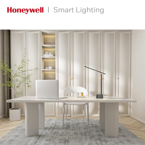 Honeywell HWT-H01 LED Desk Lamp, Foldable & Stepless Dimmable, Black | Sunturalux Eye-Caring Desk Light with Charging Ports, Modern Table Lamp, Reading Lamp for Home Office Bedroom College Dorm - color: Black