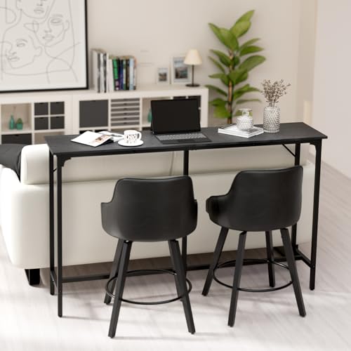 VINGLI 63 Inch Bar Table, Rectangular Counter Height Home Pub Table, Black | High Top, Multi-Scene Use for Kitchen Dining Living Room Sofa Entryway, Wooden Tabletop & Metal Base, Easy to Install - color: Black, size: 63"L