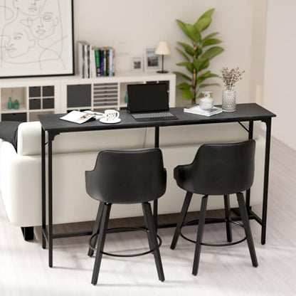 VINGLI 63 Inch Bar Table, Rectangular Counter Height Home Pub Table, Black | High Top, Multi-Scene Use for Kitchen Dining Living Room Sofa Entryway, Wooden Tabletop & Metal Base, Easy to Install - color: Black, size: 63"L