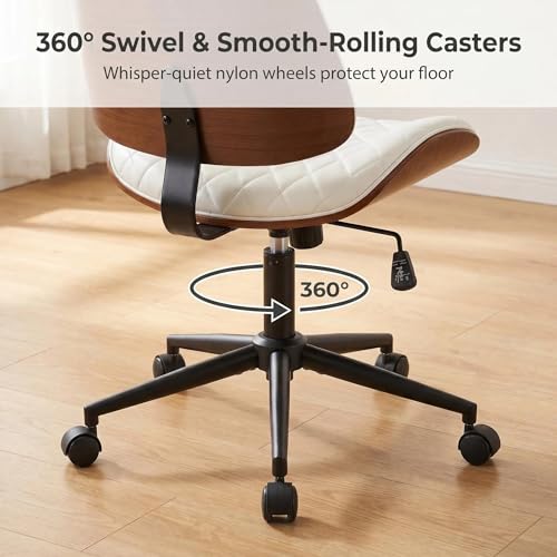 Furnimart Armless Small Desk Chair with Wheels, 360° Swivel Faux Leather Vanity Chair for Bedroom, Compact Home Office Task Chair for Small Spaces, Heavy-Duty Wood Frame(PU White) - color: Faux Leather-white