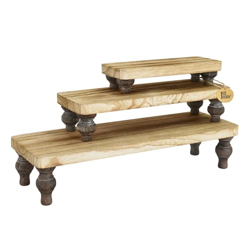 Ikee Design 3 Pcs Set Wooden Display Riser Stand, Wooden Cupcake Dessert Display Riser Stand for Jewelry, Monitor, Stackable and Portable, Oak Color - color: Oak, 3 pcs