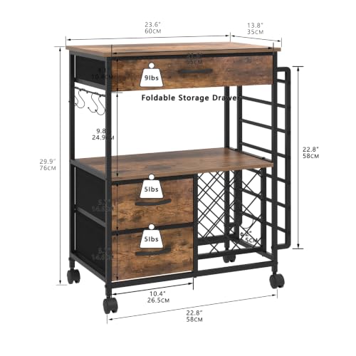 VENNQD Storage Cart Compatible with Cricut Machines Stand Cutting Machine Stand with Drawers and Vinyl Roll Holder Rolling Craft Cabinet Table for Cricut Craft Workstation (Rustic Brown) - color: Rustic Brown