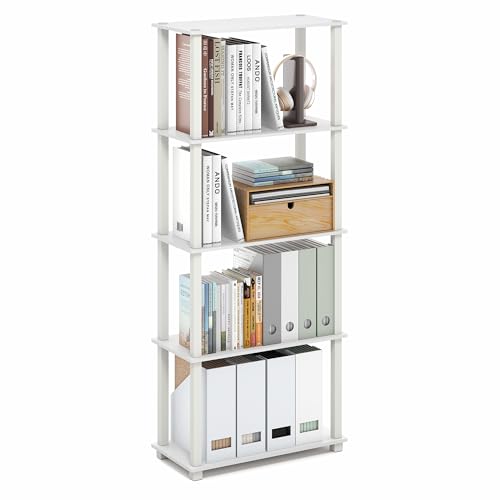 Furinno Turn-S-Tube Book Shelf, 5-Tier Toolless Storage Shelves with Square Tubes, Shelving Unit for Organization and Storage for Living Room, Home Office, White - color: White/White, size: 5-Tier Square Tube