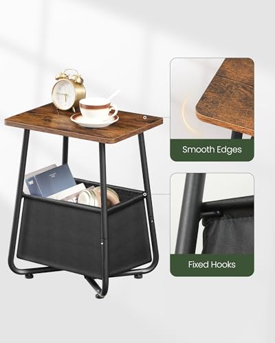 CHOEZON Nursery Side Table with Removable Fabric Basket, Small Side Table for Small Spaces, Nursery Nightstand for Couch, Bedroom, Living Room, Rustic Brown TBZ13BF - color: Rustic Brown + Black