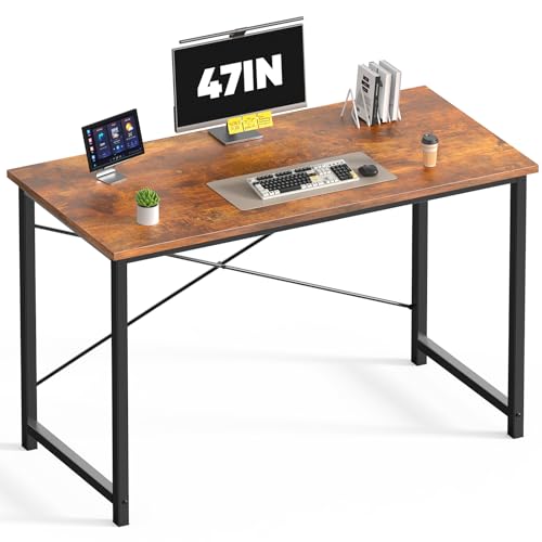 DUMOS 47 Inch Computer Desk for Home Office, Modern Writing Study Table Simple Modern Style for Bedroom Small Space, Large Work Desks with X-Shaped Reinforcement, Wood Brown - color: Wood Brown, size: 47 Inch-1 Pack