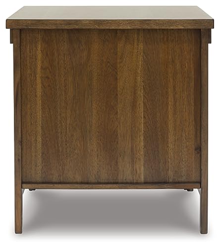 Signature Design by Ashley Moriville Rustic Farmhouse Rectangular End Table with Dual Cabinet Doors, Antique Bronze-Tone Hardware, Wood, 25" High, Brown - color: Dark Brown