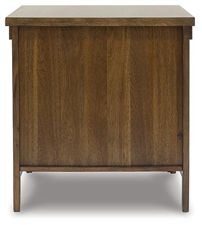 Signature Design by Ashley Moriville Rustic Farmhouse Rectangular End Table with Dual Cabinet Doors, Antique Bronze-Tone Hardware, Wood, 25" High, Brown - color: Dark Brown