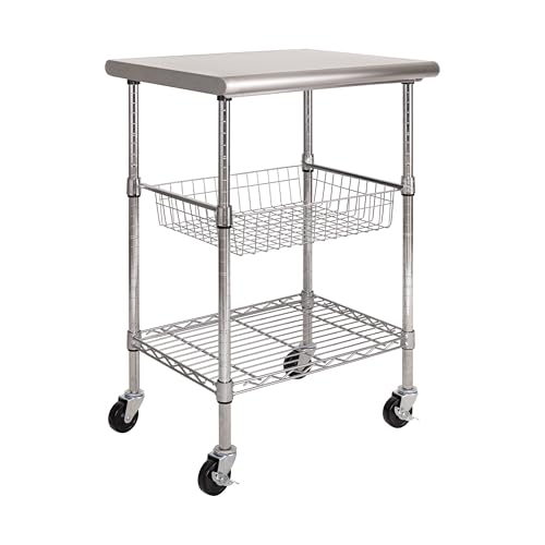 Seville Classics Commercial Work Table Island Utility Cart Prep Station, for Restaurant, Kitchen, Warehouse, Garage, Hotel, Home, Stainless-Steel Top NSF, 24" W x 20" D - color: Stainless-steel Top Nsf, size: 24" W x 20" D x 36" H