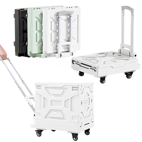 VECELO 16 GAL 2-in-1 Foldable Shopping Cart, Collapsible Utility Cart with Adjustable Handle & 360° Wheels, Dual-Mode Rolling Crate (Basket/Flatbed) for Groceries, Camping, Compact Storage, White - color: White, size: 16 GAL