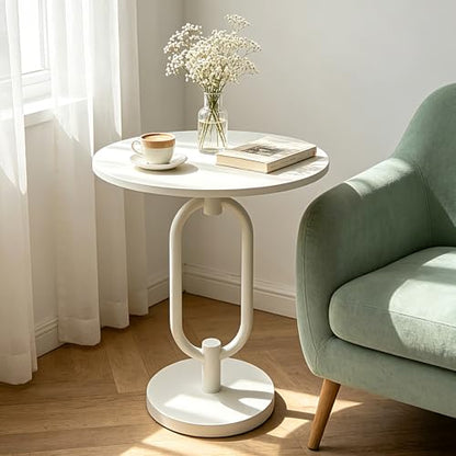 Lightdot White Round Side Table Modern End Table Stable Sofa Side Table with Heavy Duty Metal Base Integrated Accent Coffee Table Easy Assemble Nightstand for Living Room Bedroom Small Space - color: White-u