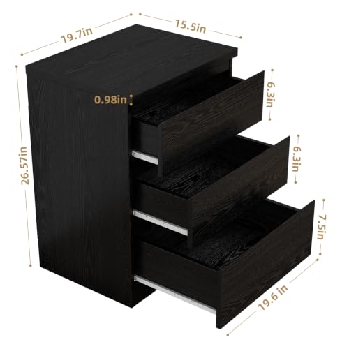 Nightstand with Drawers, Bedside Table with Drawers, Sofa Side Table Storage Cabinet, Night Stand for Bedroom Living Room (1, 3 Drawers Black, 19.7" W×15.6" D×26.57" H) - color: 3 Drawers Black