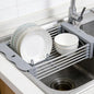 Adjustable Dish Drying Rack with Stainless Steel Drain Basket Over-The-Sink - Portable & Telescopic Space-Saving Solution for Fruit Vegetable