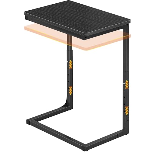 5-Level Adjustable C Side Table - End Table Living Room Bedroom Indoor Small C Shaped Couch Tray Desk, Black - color: Black