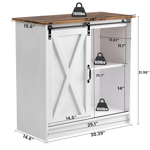 Farmhouse Coffee Bar Cabinet with Sliding Barn Door | Coffee Bar Table, Kitchern Coffee Bar with Adjustable Shelves for Dining Room, Living Room