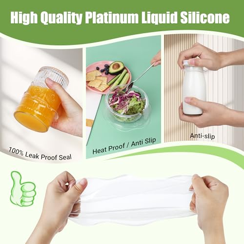 Silicone Stretch Lids for Food Storage in Fridge, Reusable Elastic Bowl Covers for Cup, Cans, Jars, Round & Rectangle Container, Food Grade Silicone Microwave Food Cover, Heat-Resistant, Transparent - color: 6 Pcs Transparent