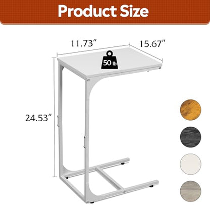 WLIVE C Shaped End Table, Small Couch Side Tables with Metal Frame, Sofa Table TV Tray for Living Room, Bedroom, White - color: White
