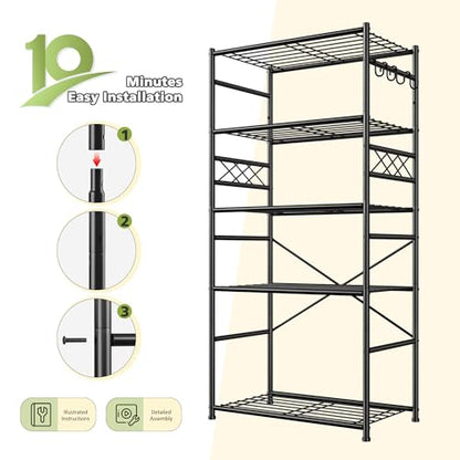 DurayLoly Storage Shelves 5 Tier Capacity,Metaling Shelving with Hooks,Heavy Duty Garage Shelves Unit with Leveling Feet,Wire Shelving for Pantry,Kitchen and Closet,23.6" W x 13.8" D x 72.4" H,500lbs - size: 23.6" W x 13.8" D x 72.4" H (5T)