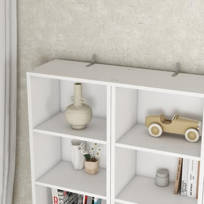 Panana 8 Tier Storage Shelf Bookcase, Slim Organizer Shelves Cabinet Tall Narrow Media Tower Rack Display Bookshelf for Home Office (White) - color: White