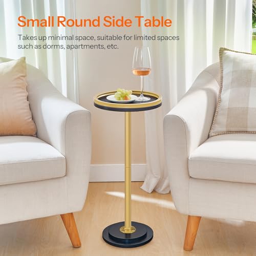 HOOBRO Small Round Side Table, Drink Table, Coffee Martini Table with Pedestal Accent for Small Spaces in Living Room, Bedroom, Sofa Couch, Black and Gold DB168BZ01 - color: Black + Gold