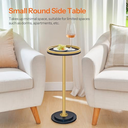 HOOBRO Small Round Side Table, Drink Table, Coffee Martini Table with Pedestal Accent for Small Spaces in Living Room, Bedroom, Sofa Couch, Black and Gold DB168BZ01 - color: Black + Gold