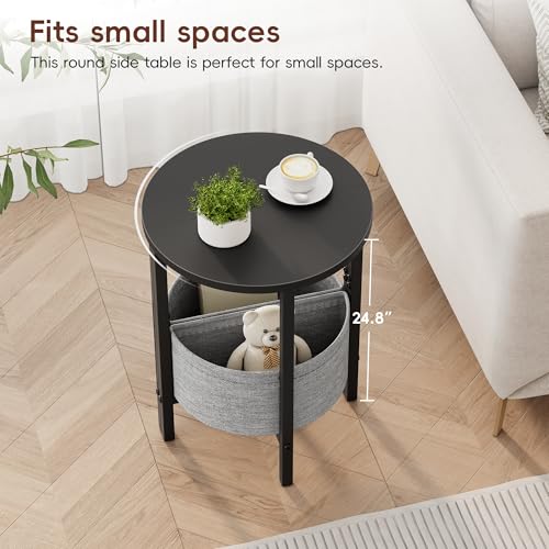 Vagusicc Small Round Side Table End Table, Tall Accent Table with Storage Basket, Set of 2 Half Round Tables Half Moon Tables, Coffee Bedside Tables, Modern Nightstand for Living Room Bedroom, Black - color: Black