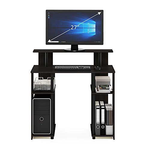 Furinno JAYA Simple Design Computer Writing Desk, Walnut | Raised Hutch, Simple Design Computer Writing Desk, Office Desk for Home Office, Bedroom - color: Walnut/Black
