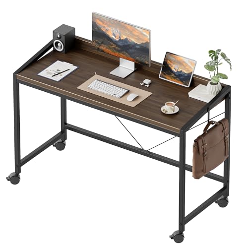 Mericonia 48 inch Rolling Computer Desk with Wheels, Gaming Desk for Small Spaces, Modern Simple Style Table for Home Office, Study Writing Table - color: Walnut, size: 47"x19.7"