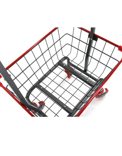 Laundry Cart Grey Powder Coated with Double Pole Rack, 1.5-Bu (Red, Black, Blue Trim) (Red) - color: Red