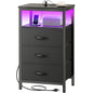 Huuger Night Stand with Charger Station and LED Lights, 3 Drawer Nightstand, Bed Side Table with Open Shelf, End Table, Tall Fabric Dresser for Bedroom, Black - color: Black, size: 11.8"D x 15.7"W x 27.6"H（3 Drawers）