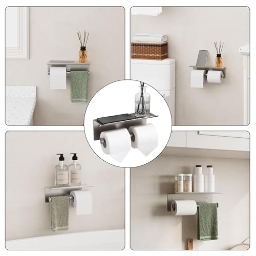 Brushed Nickel Toilet Paper Roll Holder with Shelf Wall Mounted for Bathroom (Brushed Nickel, Double Head) - color: Brushed Nickel