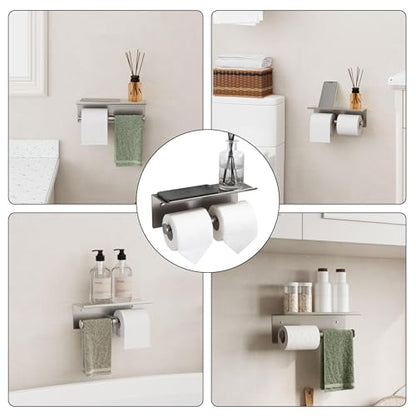 Brushed Nickel Toilet Paper Roll Holder with Shelf Wall Mounted for Bathroom (Brushed Nickel, Double Head) - color: Brushed Nickel