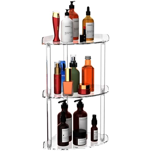 Sezanrpt 3 Tier Countertop Corner Organizer Shelf 7x7x15.7 Inch, Countertop Acrylic Bathroom Corner Shelf, Clear Vanity Storage Organizer for Cosmetics, Toiletries - color: Clear, size: 7x7x15.7 Inch