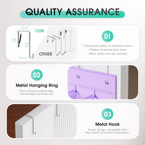 WVM Over the Door Shoe Organizer with 35 Breathable Mesh Pockets, Hanging Shoe Organizer for Door with 4 Metal Hooks, Large Capacity Closet Storage for Shoes, Accessories - style: Purple