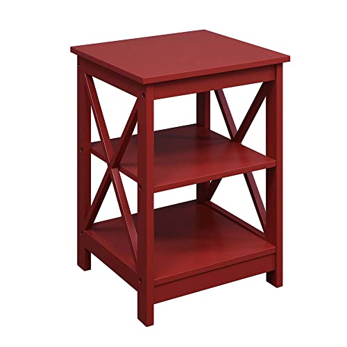Convenience Concepts Oxford End Table 15.75" - Modern Living Room Table with Storage Shelves, Transitional Nightstand Side Table for Home Decor and Display, Cranberry - color: Cranberry Red