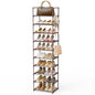 Tall 10 Tier Shoe Rack - 20-24 Pair Storage, Sturdy Metal Shoe Organizer with Hooks for Closet, Entryway, Brown - color: Brown