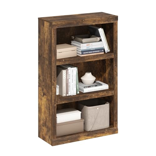 Furinno Rail Book Shelf, 3-Tier Classic Style Bookshelf, Bookcase with Open Shelf, 10.1 x 24.6 x 39, for Organization and Storage, for Living Room, Bedroom, Home Office, Amber Pine - color: Amber Pine, size: 3-Tier, Thick