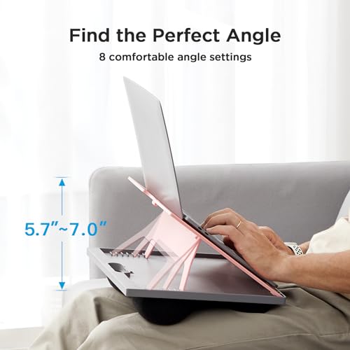 HUANUO Adjustable Lap Desk - with 8 Adjustable Angles & Dual Cushions Laptop Stand for Car Laptop Desk, Work Table, Lap Writing Board & Drawing Desk on Sofa or Bed, Pink - color: Pink
