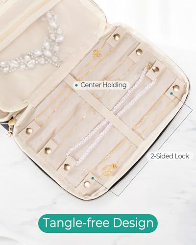 Marscamd Travel Jewelry Organizer Case, Foldable Jewelry Bag, Black | with Multi Pockets for Earrings, Rings, Necklaces, Bracelets, Brooches - color: Black