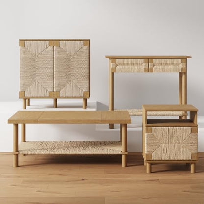 Nathan James Beacon Wooden Sofa Console Table with Drawers, Bohemian Entryway Accent, Hallway Furniture with Seagrass Shelf, Light Brown, Set of 2 - color: Beacon Light Brown/Seagrass, size: Set of 2