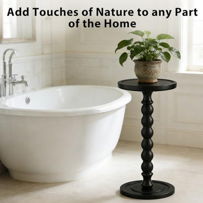 Small Round Side Table for Small Spaces | Wood Pedestal Drink Table & Narrow End Table for Living Room Couch, Modern Bedside Nightstand for Bedroom & Nursery（Ebony） - color: Ebony