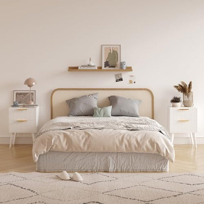 YAUKOMEL Fluted Nightstand with 2 Drawers,Modern Bedside Table with Metal Handles,Side Table with Solid Wood Legs,End Table for Living Room,Bedroom,Small Spcae 11.8" D x 15.7" W x 22.8" H White CTG55W - color: White, style: Fluted Style